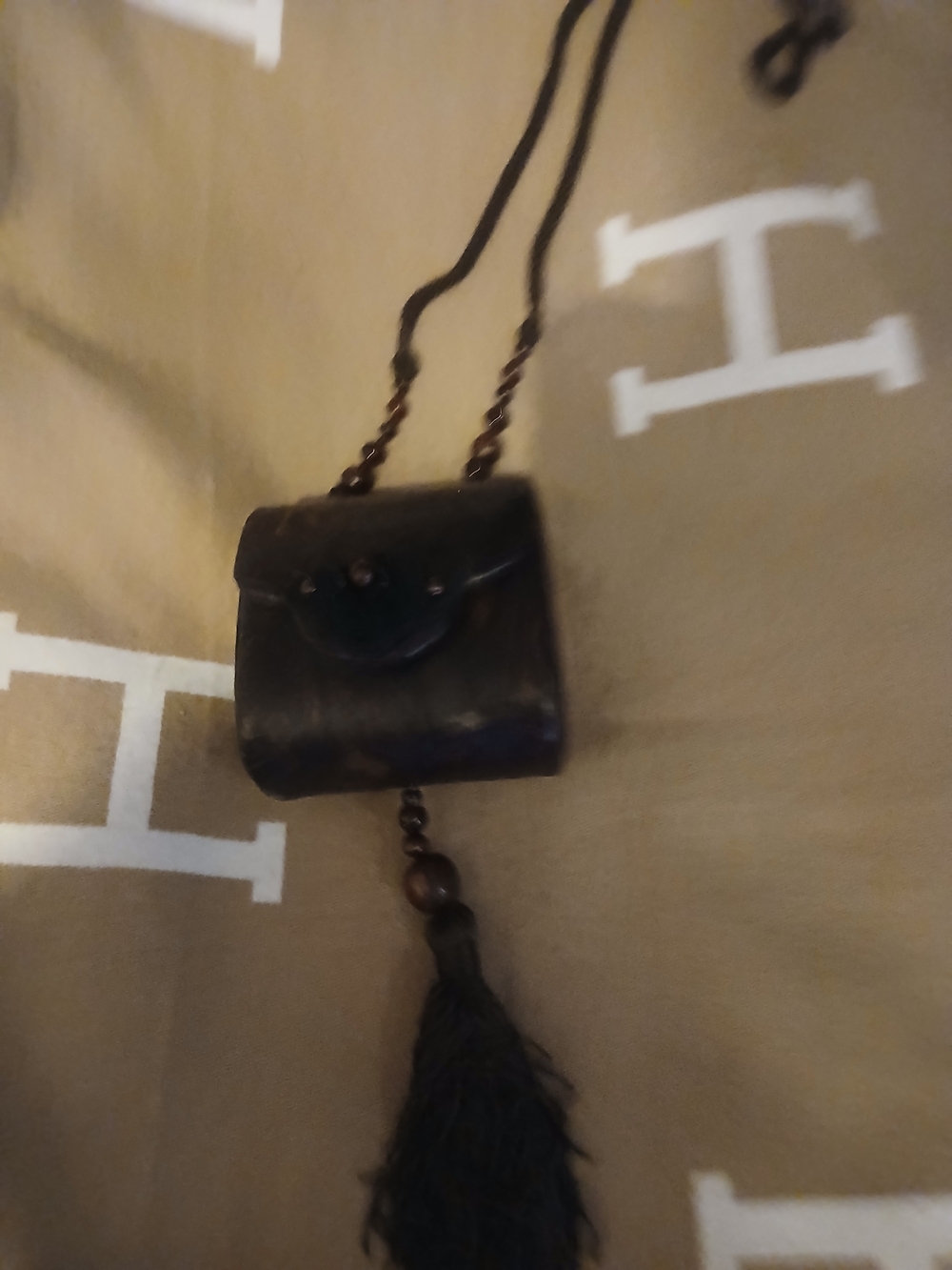 Vintage Rafael Sanchez  Brown  Wooden Tassel Crossbody Necklace Bag